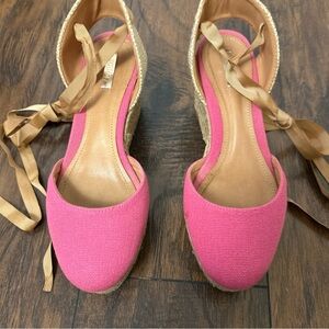 Schutz Womens Pink Espadrille Wedge Sandals size 6 lace up.